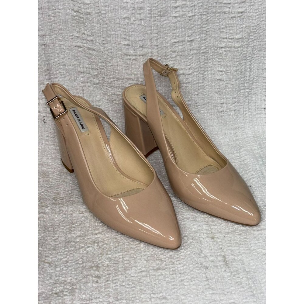 Alex Marie Women's Cream Faux Patent Leather Slingback Heels Size 7.5 #34484